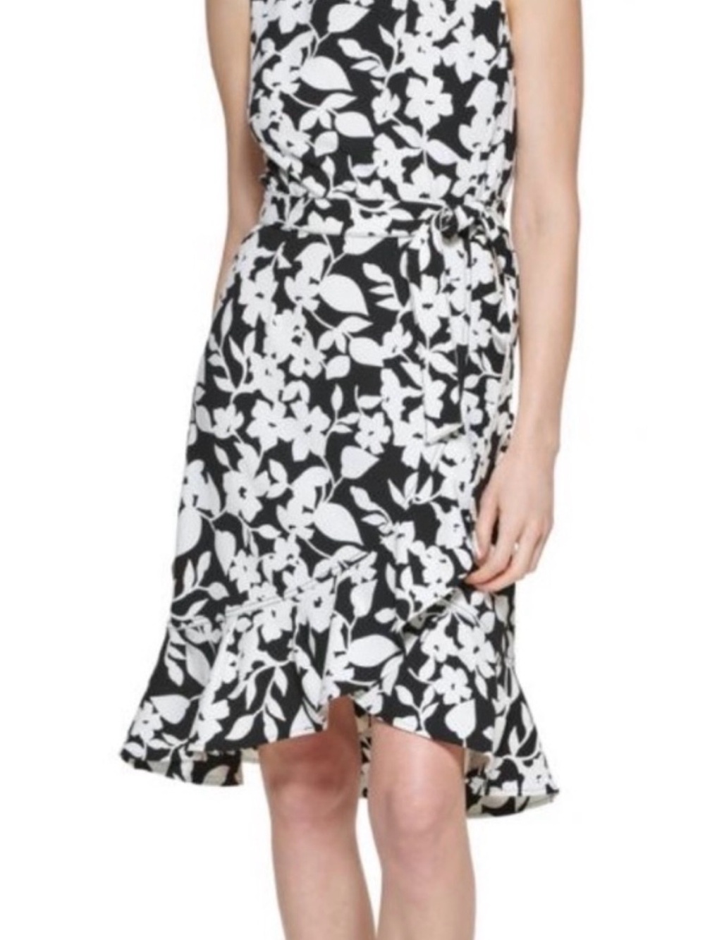 Calvin Klein Black White Floral Fit & Flare Dress Sleeveless